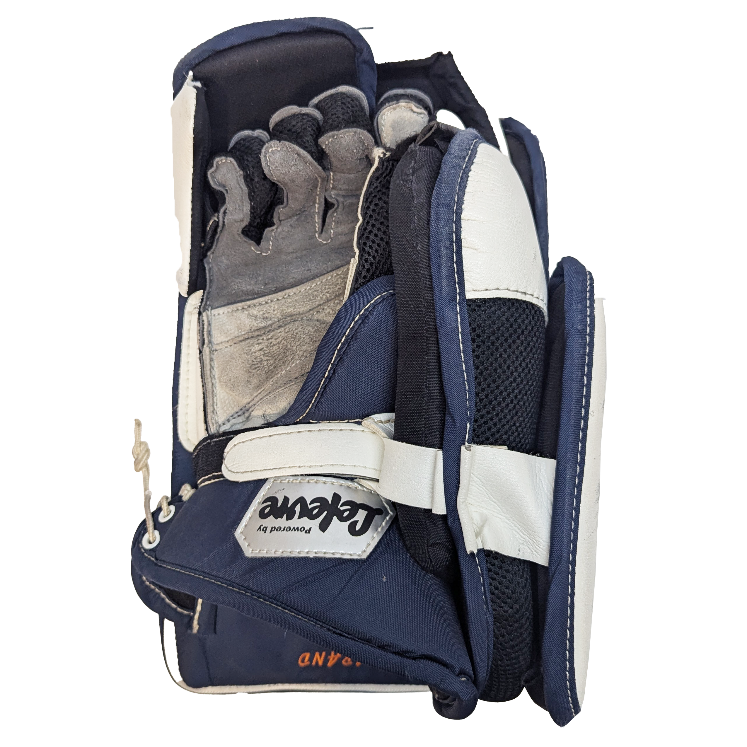 CCM Extreme Flex 4 - Bloqueur de gardien de but WHL Pro Stock d'occasion (blanc/orange/bleu marine)